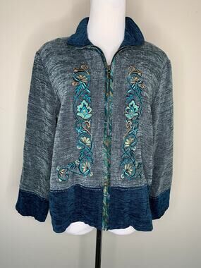 Vintage Soft Embroidered Teal  Blue Blazer Sz Medium Petite